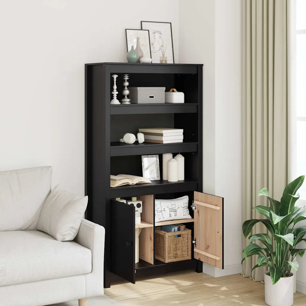 Credenza-Buffet-Armadio da cucina Nera 80x35x154 cm in Legno Massello di Pino