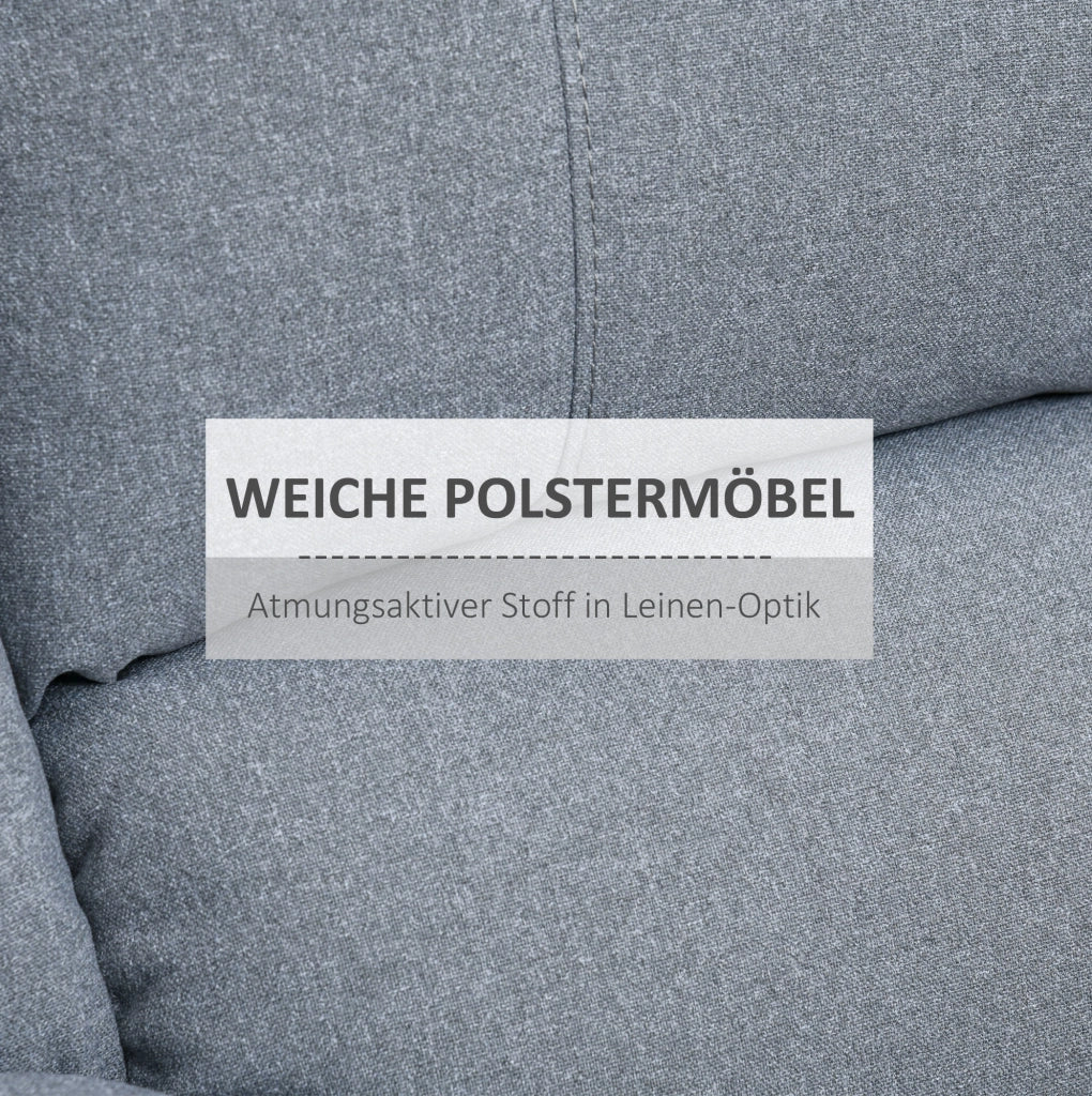 Poltrona relax con funzione lettino e tasca laterale, poliestere effetto lino grigio, 90 x 96 x 98 cm