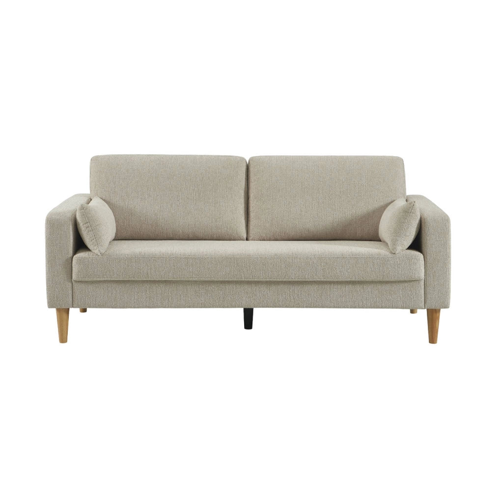 Divano in legno di hevea e ciniglia, 3 posti, beige