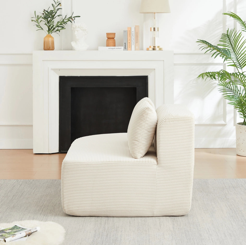 Divano angolare a L in velluto a coste beige con chaise longue HOMVRA