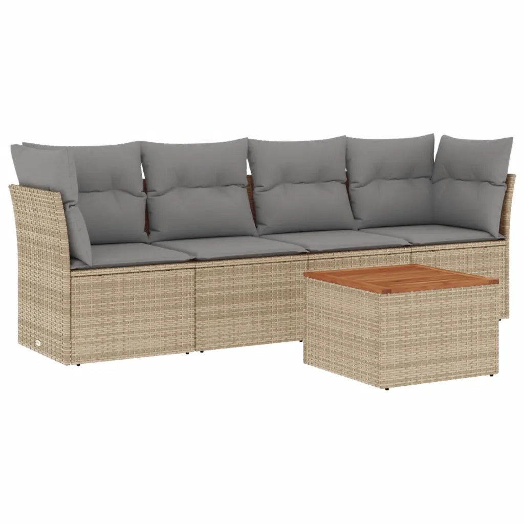 Set Divano da Giardino 5 pz con Cuscini Beige Misto Polyrattan