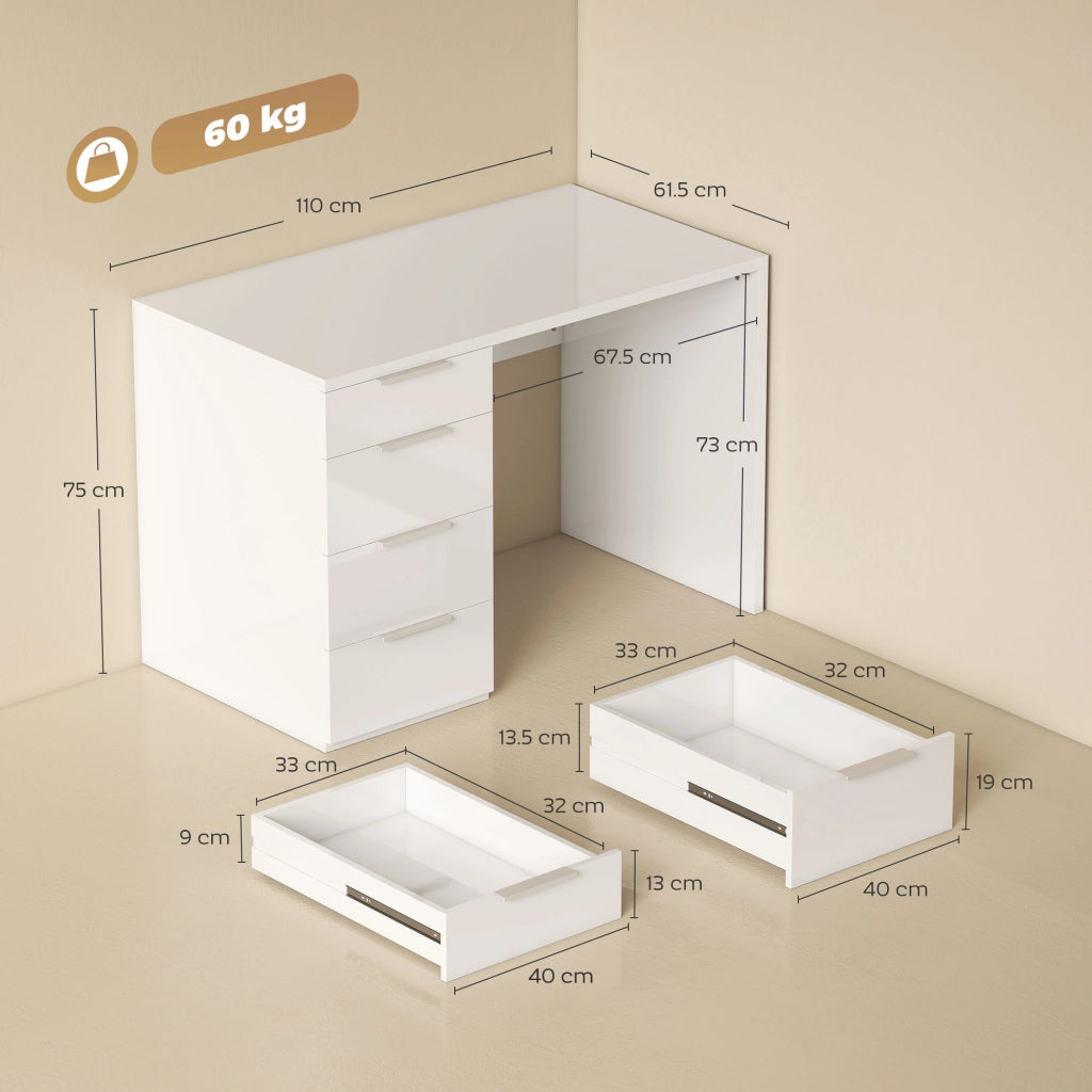 Scrivania con Cassetti ¨C Xylo ¨C Bianco Salvaspazio 110x61.5x75 cm