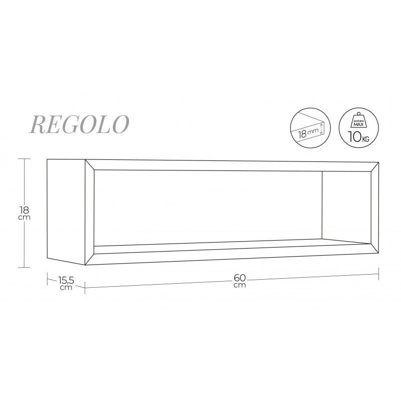 Mensola da Muro Regolo, Pensile Bagno, Mensola da Parete, Scaffale da Parete, 60x17 p15.5 cm, Nero - Made in Italy