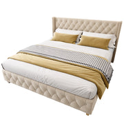 Letto matrimoniale imbottito 180 × 200 cm 2 posti con testiera capitonné; senza materasso; in velluto beige chiaro