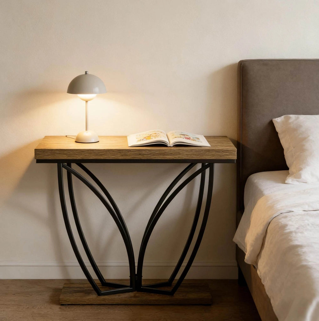 Console ingresso 105x29,5x80 cm nera/marrone rustico con ripiano basso, MDF metallo