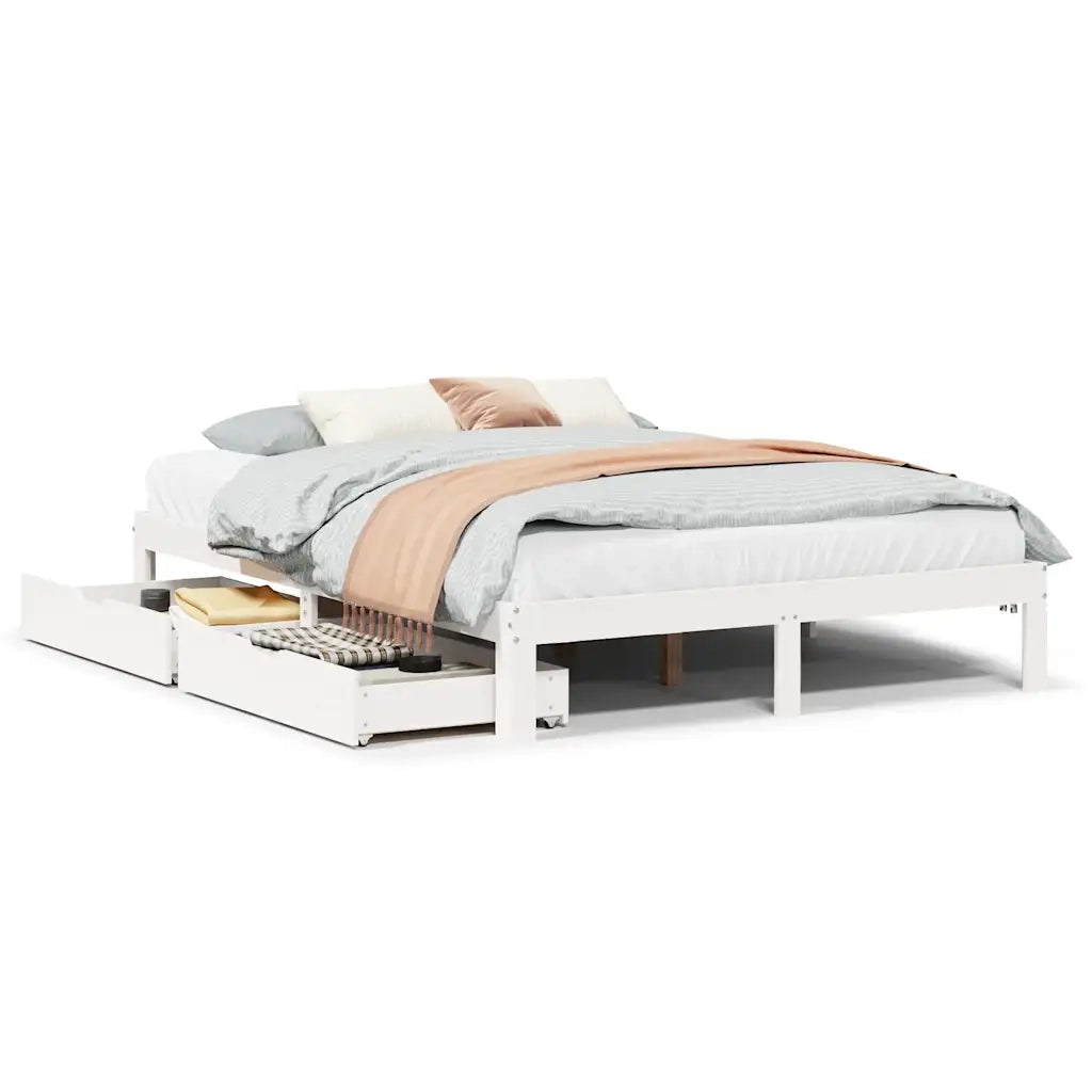 Giroletto con Cassetti Bianco 120x200 cm Legno Massello di Pino 3301947