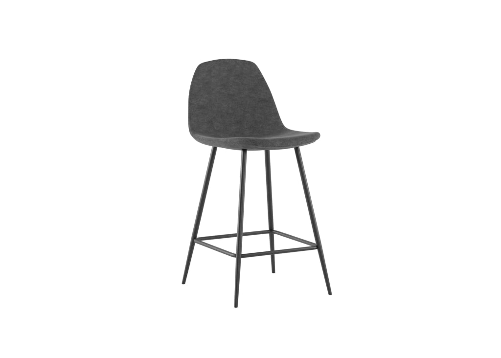 Sgabello Brigitte Grigio Vintage in Similpelle con Struttura in Metallo Antracite - Design Industriale per Arredo Interni Moderno