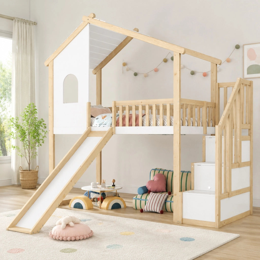 Letto a soppalco 90 ¡Á 200 cm con scrivania; 4 cassetti; LED; presa USB e Type-C; metallo e MDF nero