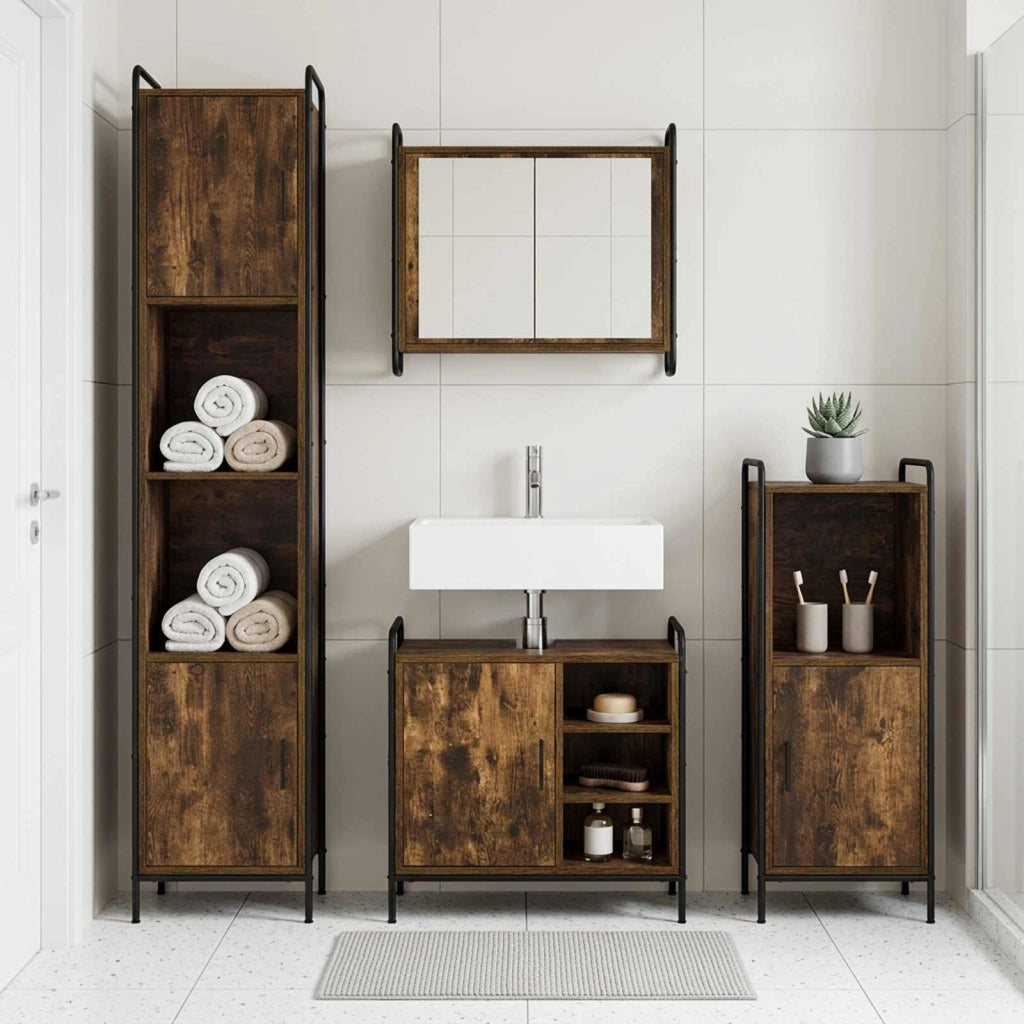 Set di Armadi da Bagno 2 pz Rovere Fumo 65,5 x 34 x 61 cm 3444485