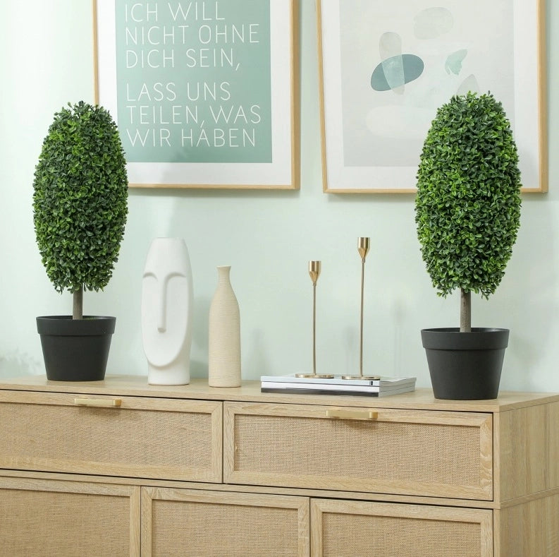Set di 2 piante artificiali da 60 cm in plastica verde UV per interno/esterno