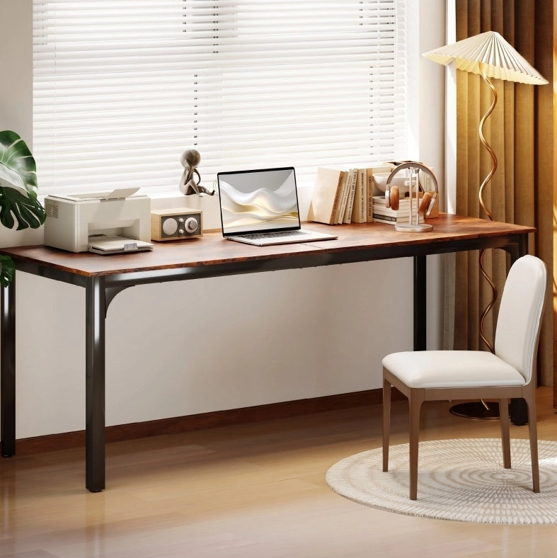 Scrivania da ufficio in stile rustico industriale, 200x60x75 cm, piano in truciolato melaminico marrone