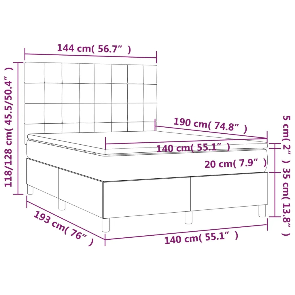 Letto a Molle con Materasso e LED Blu 140x190 cm in Tessuto 3135435