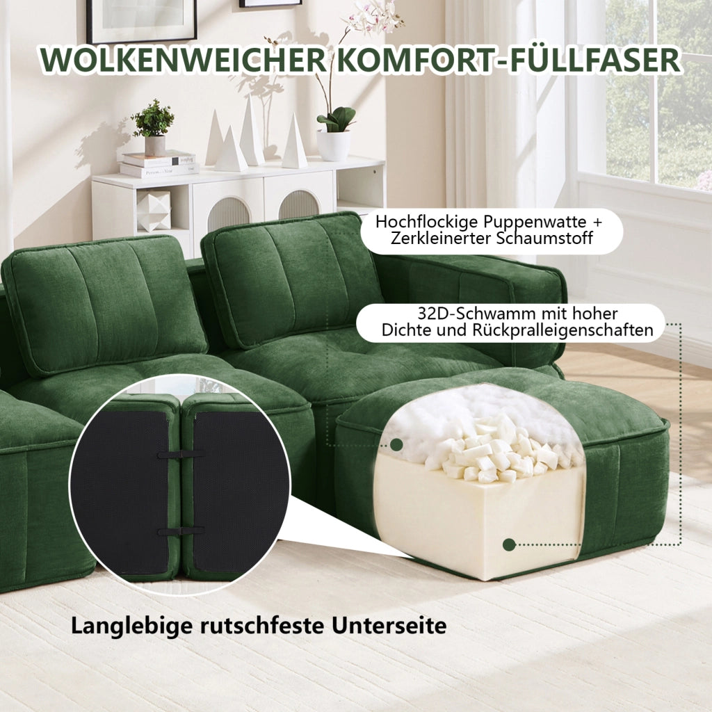 DIVANO Modulare 271x93x67 cm in Poliestere Verde