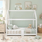 DESMIU Letto casetta bambino 90 × 200 cm con lavagna, sponda di sicurezza, senza materasso, legno massello, bianco