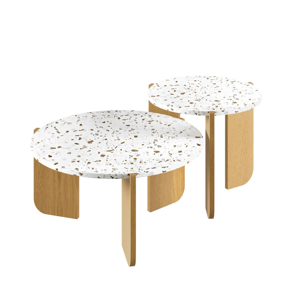 Tavolino da caffè componibile 2 pezzi in MDF; finitura naturale; 70x70x35 cm e 50x50x45;5 cm