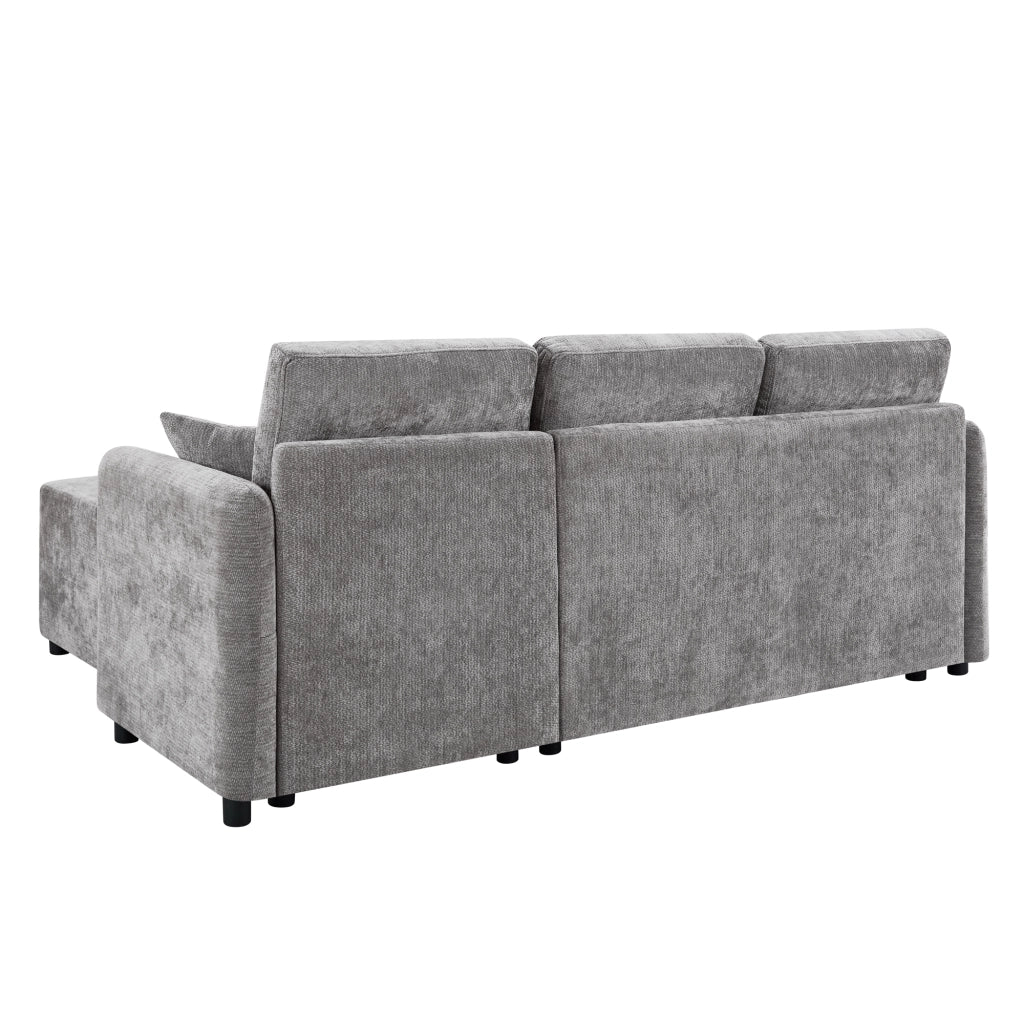 Divano angolare 3 posti con chaise longue e 2 cuscini, imbottitura in schiuma ad alta densità, in ciniglia grigio