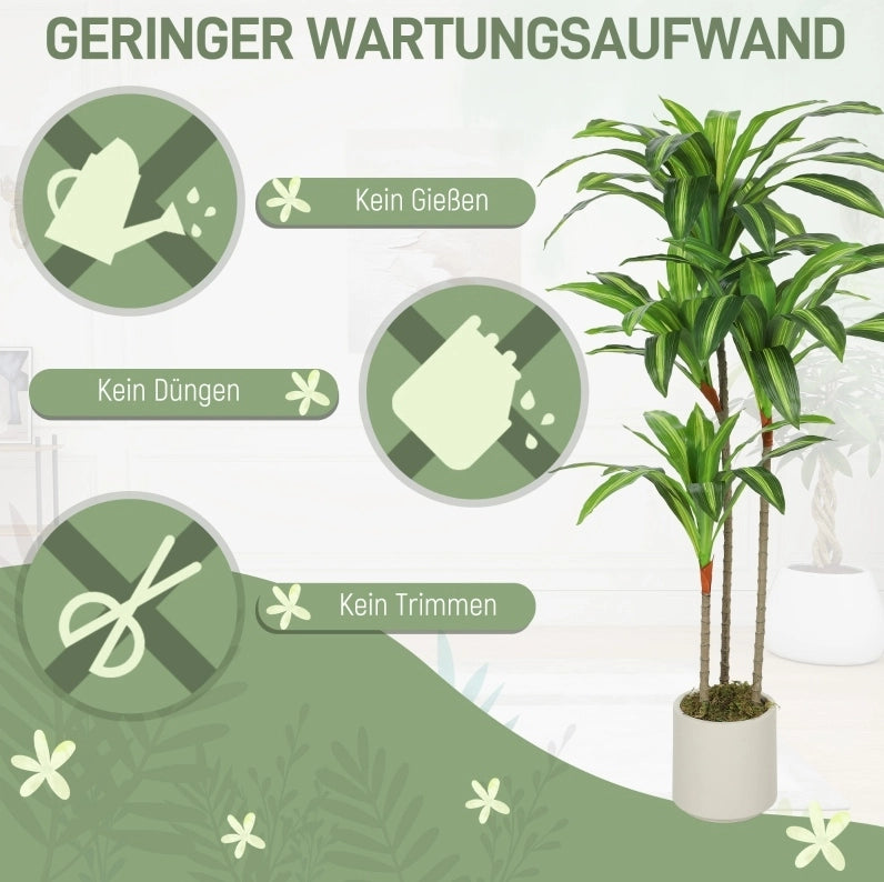 Pianta artificiale Dracaena 120 cm con vaso bianco