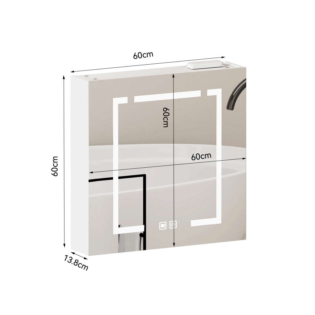 Armadio a specchio LED da parete 60 cm bianco in MDF e vetro