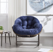 Sedia a dondolo da esterno in rattan sintetico con cuscino imbottito, dimensioni 78x106x90 cm, colore blu scuro