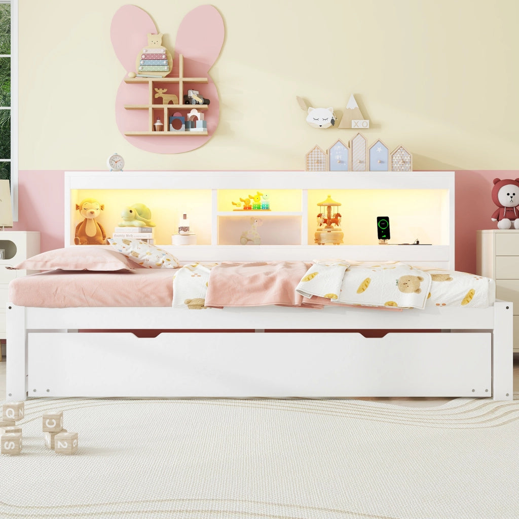 LETTO 90x200 cm con letto estraibile, bianco, truciolare e MDF
