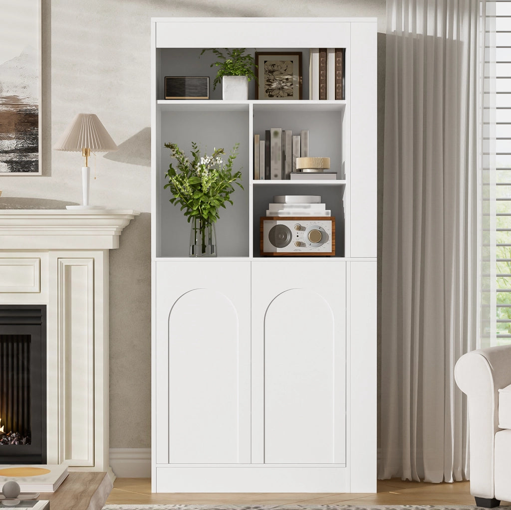 Armadio alto multifunzione bianco 85×35×180 cm con ante, ripiani laterali e spazio aperto