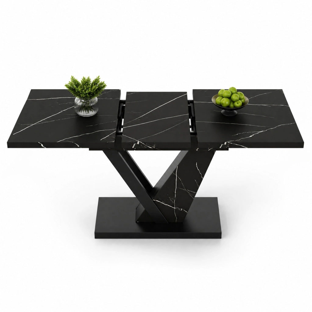 Tavolo da pranzo allungabile 120-160x75 cm MDF effetto marmo nero, metallo, 4-6 persone