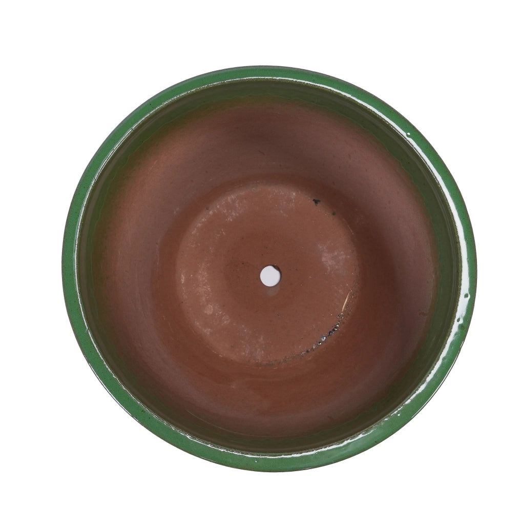 Set di 3 Vasi in Ceramica Artigianali con Foro di Drenaggio Ø 38,1/30,5/22,9 cm, Motivo Verde per Piante da Interno ed Esterno