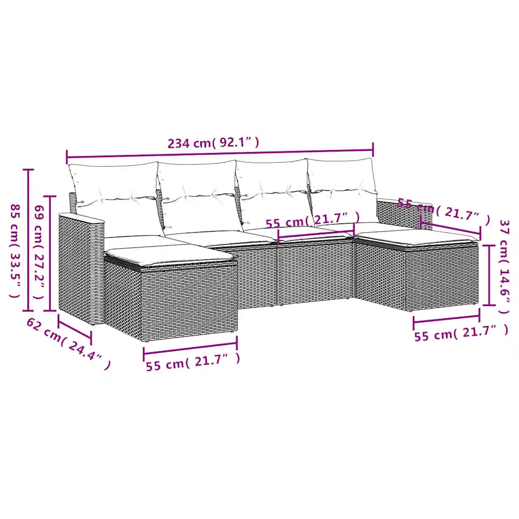 Set Divani da Giardino 6 pz con Cuscini Grigio in Polyrattan 3226222