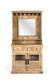 Mobile bar in legno di mango con specchio centrale