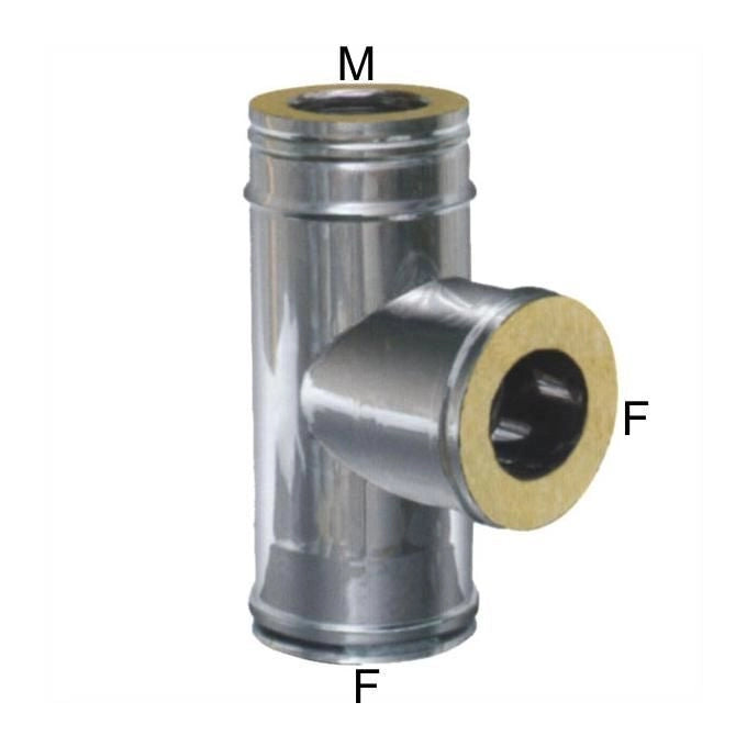 MARAL 8012947633830 Gomito T Inox Acciaio inox Aisi 316L-V2 parete interna Acciaio inox Aisi 304 parete esterna doppia parete isolamento in lana di roccia 25 mm colore Acciaio
