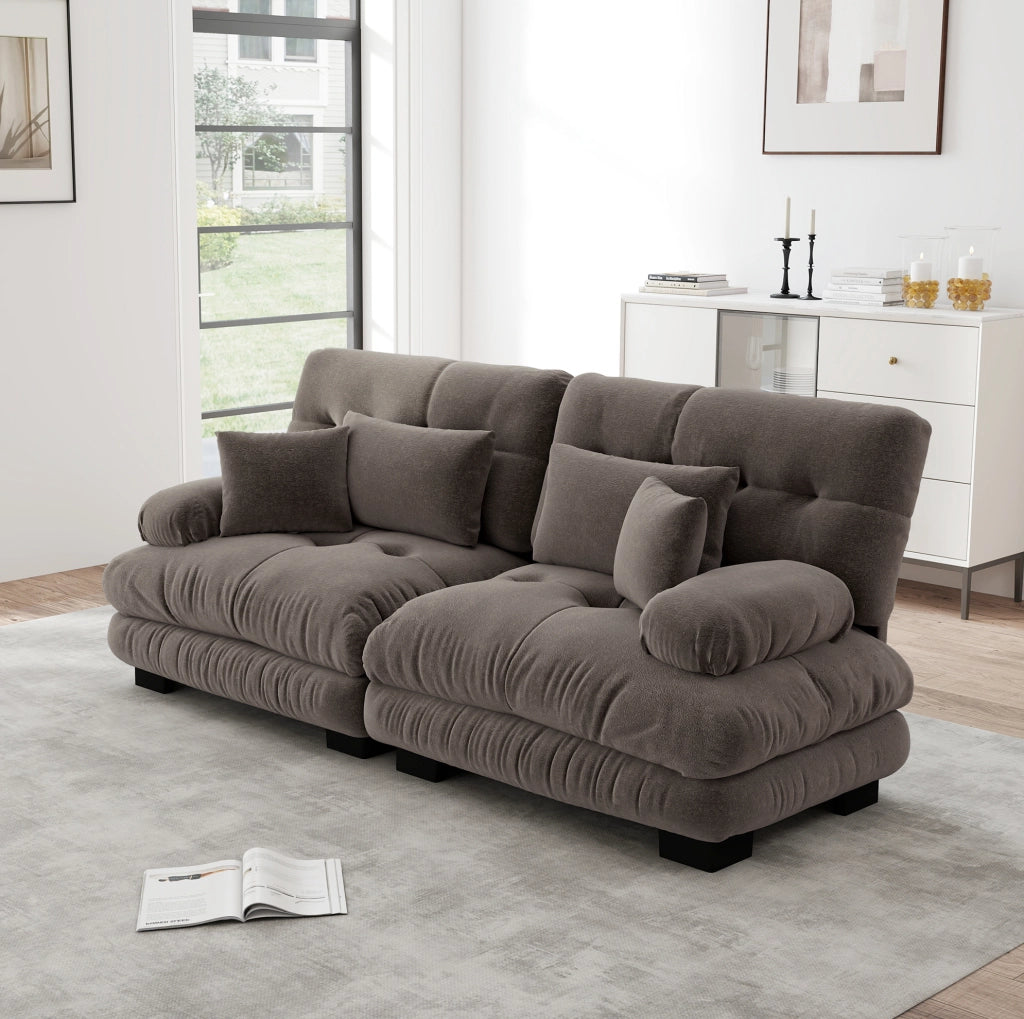 Divano modulare in chenille marrone 220x77x81 cm