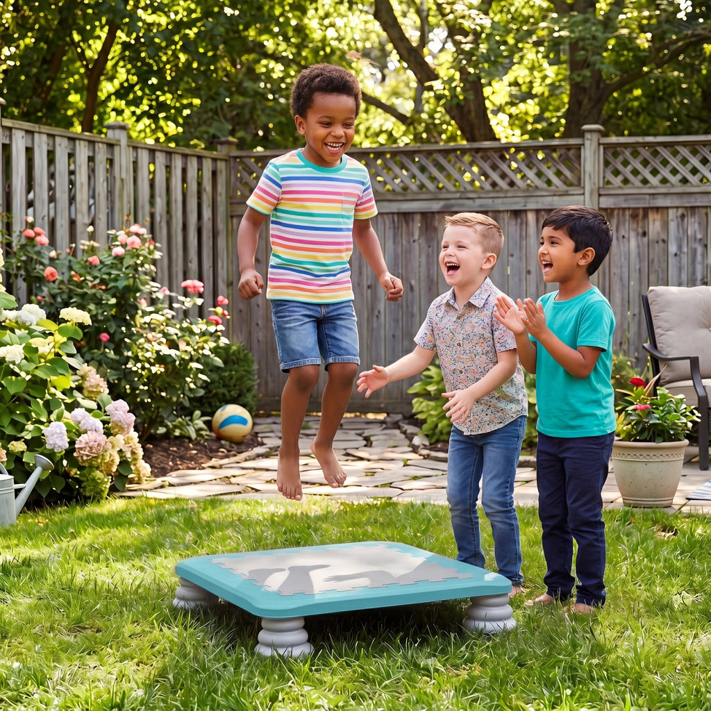 Trampolino elastico per bambini con piedini ammortizzanti, Tappeto elastico da interno ed esterno ideale per bambini 3+ anni portata 100 kg Blu