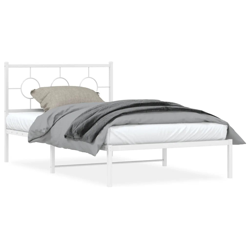 Letto singolo | Letto per adulti | Giroletto con Testiera e Pediera Metallo Bianco 107x203 cm