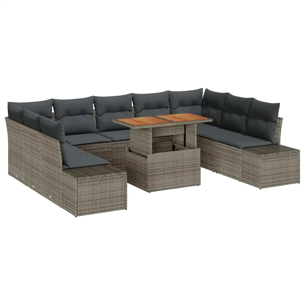 Set Divano da Giardino 10 pcs Grigio Poly Rattan