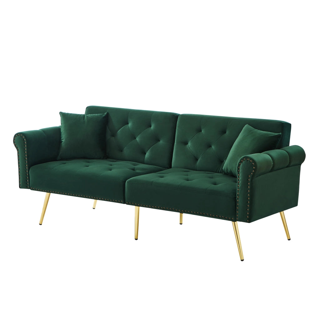 Divano letto 2 posti 173 x 75 x 70 cm con schienali regolabili; velluto; verde antico