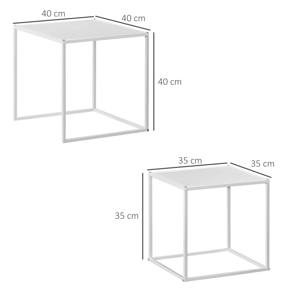 Tavolini bassi fissi set da 2 quadrati con struttura in acciaio bianco portata 10 kg per tavolo