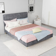 Letto matrimoniale 140 ¡Á 200 cm in velluto grigio con testiera imbottita trapuntata e struttura in legno