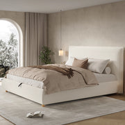 letto imbottito bouclé bianco 194 x 218 cm