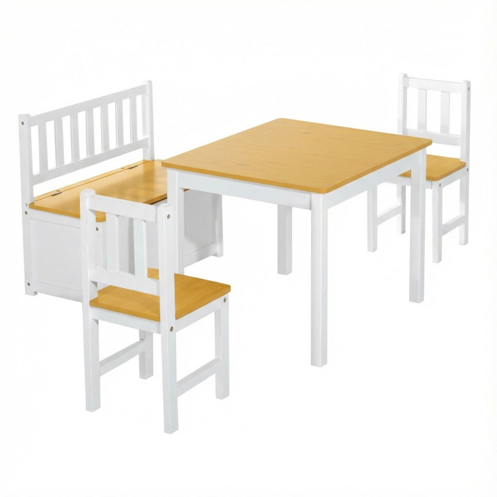 Set tavolo e sedie bambini 4 pezzi con cassetti ¨C Minimal ¨C bianco e naturale