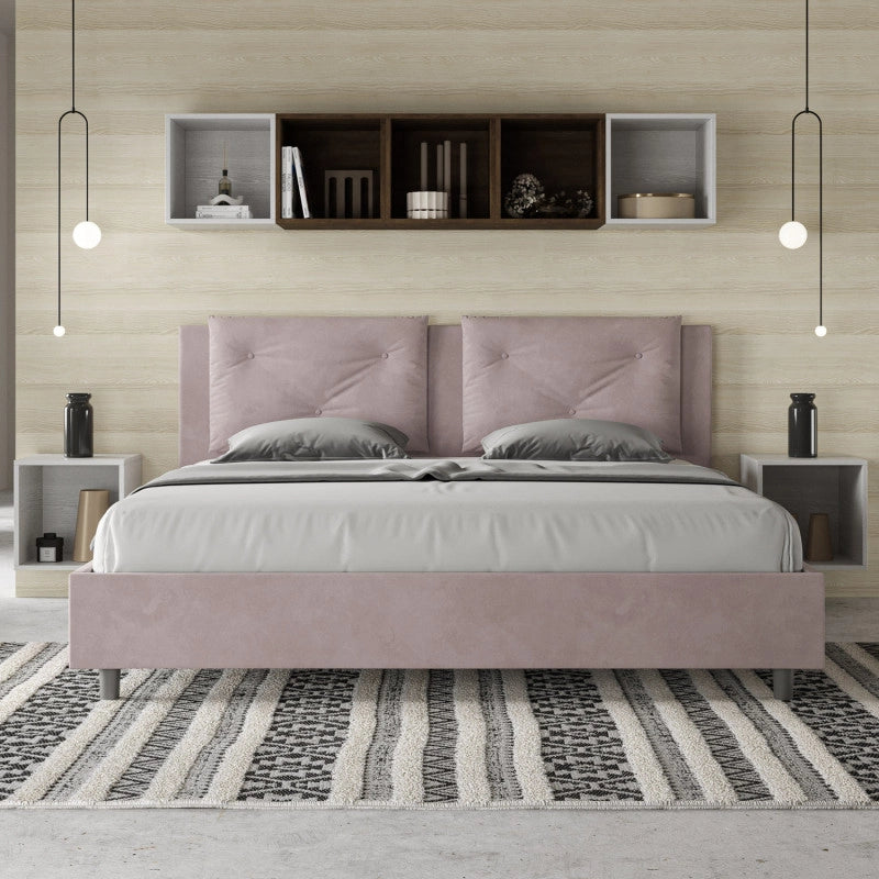 Letto imbottito Matrimoniale 170x200 cm Appia - Con rete,Glicine,Microfibra