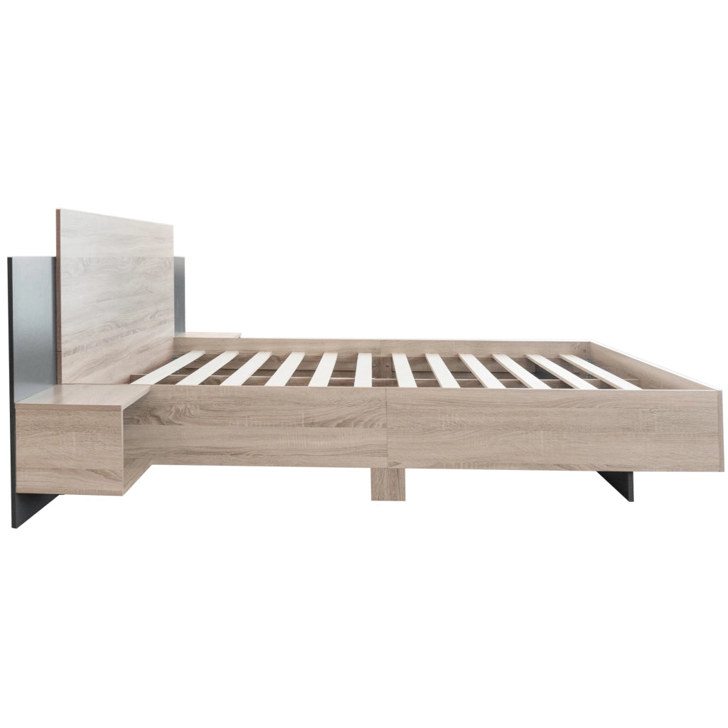 Letto matrimoniale in legno 160x200 cm con 2 comodini sospesi in rovere Sonoma e grigio scuro