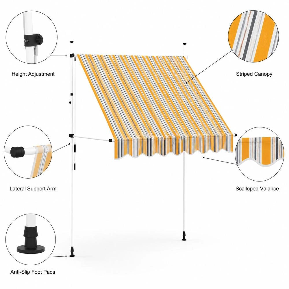 Retractable Awning, Manually Operated, 200 Cm, Yellow/blue Striped