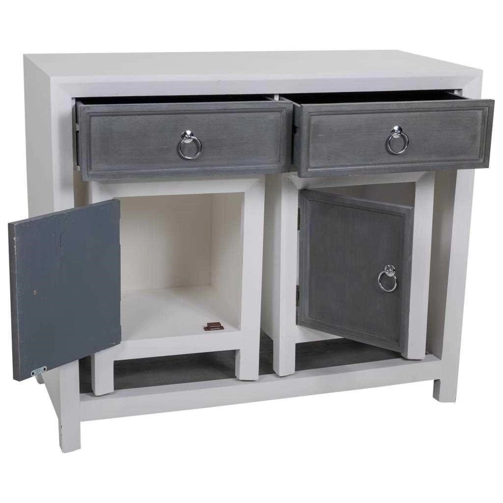 Mobile da Mobile da ingresso e due sgabelli in legno grigio