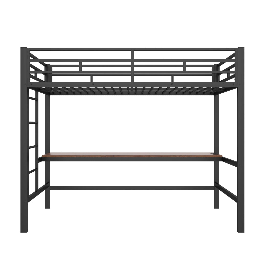 Letto a soppalco 90x200 cm con scrivania, LED, USB e presa in metallo nero