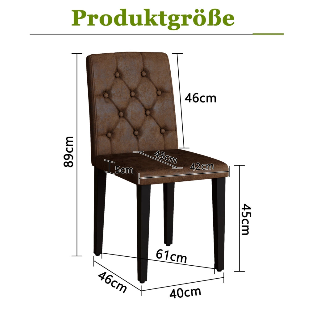 Set di 4 sedie da pranzo retrò marrone 89 cm effetto velluto, gambe metallo nero