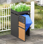 Armadio da esterno multifunzione in acciaio zincato con fioriera integrata, serratura e ventilazione a lamelle – senza contenitore per rifiuti, 66x80x128 cm