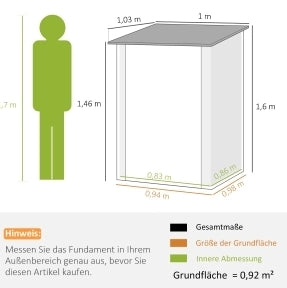 Casetta da Giardino in Acciaio 0,92 m² con Porta Chiudibile e Tetto a Falde, 100x103x160 cm, Grigio
