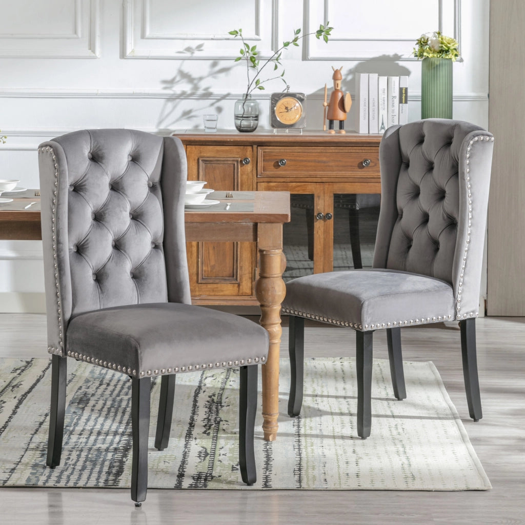 Sedie da Pranzo Set 4 Pezzi in Velluto con Gambe in Legno e Schienale Imbottito ¨C Xylo ¨C Grigio