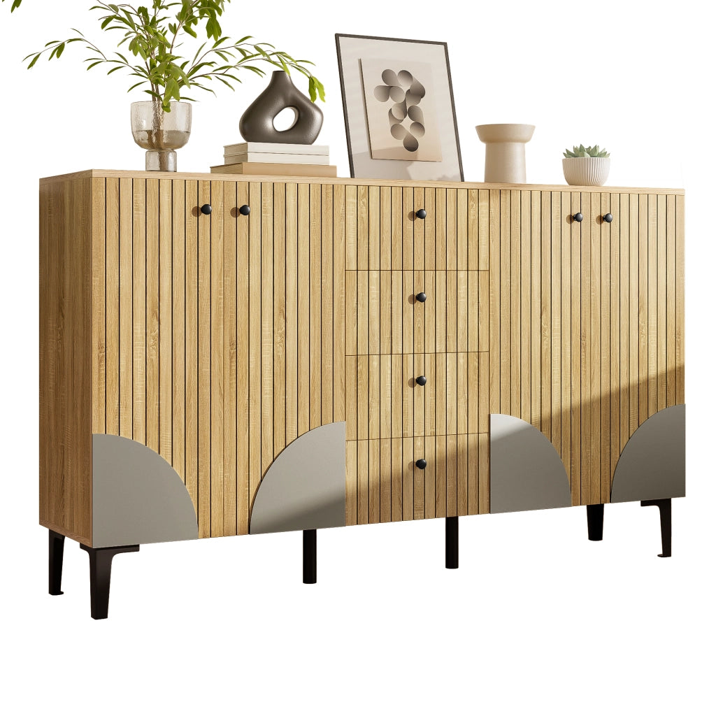 Madia con 4 Ante e 4 Cassetti per Soggiorno Sala da Pranzo o Ingresso in Pannello di Particelle 160 × 36 × 94 cm Rovere