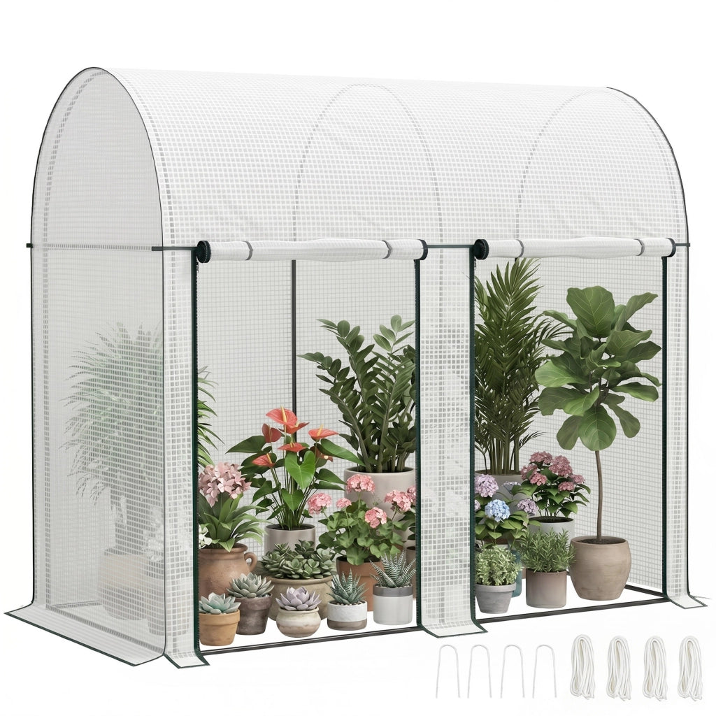 Serra da giardino 2 m² 2x1x1,78 m in acciaio e PE 140 g/m² anti-UV con 2 porte avvolgibili per orto piante e fiori bianco